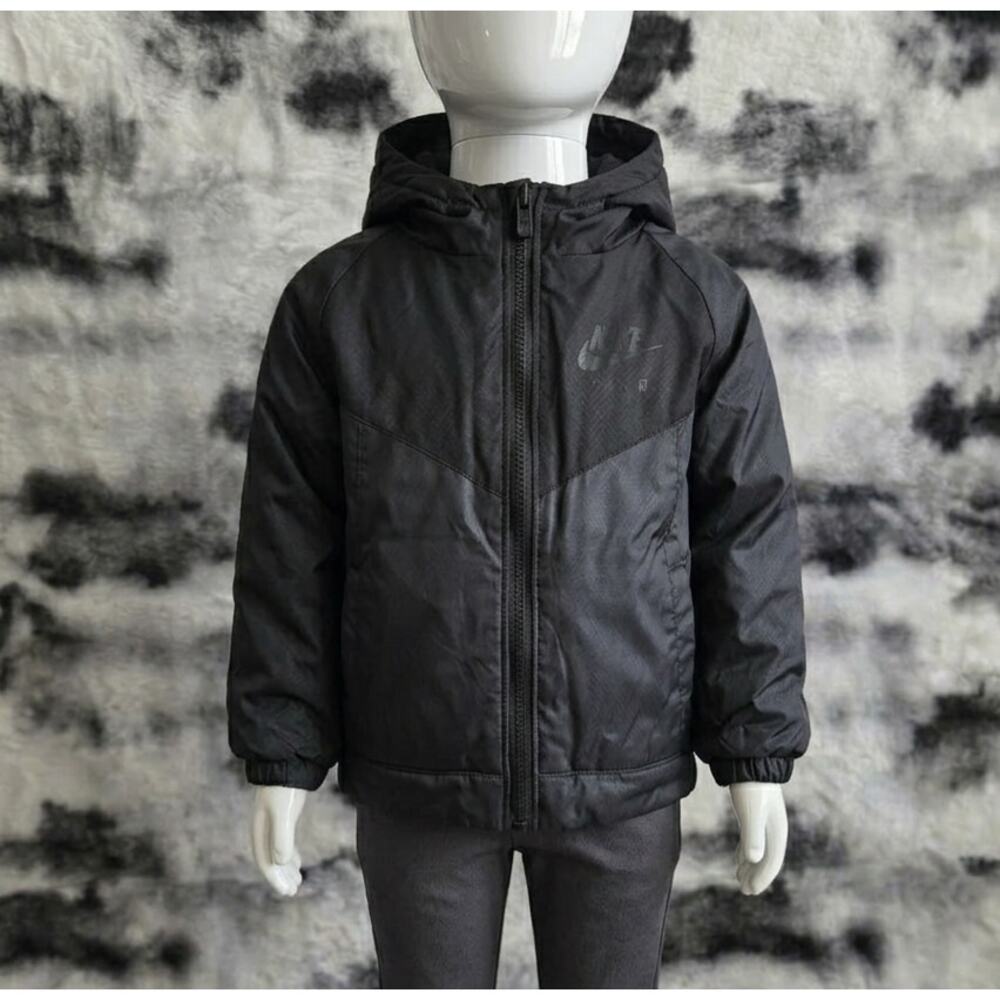 Nike Toddler Black Hooded Zip Jacket 24M 2T Fleece Lined Windbreaker Style Coat